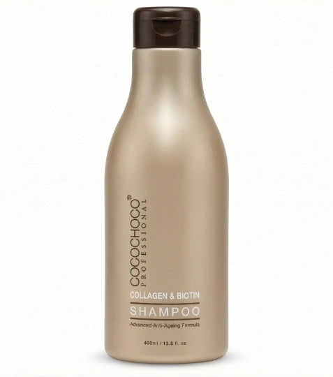 Μπουκάλι σαμπουάν Cocochoco με καφέ καπάκι σε λευκό φόντο